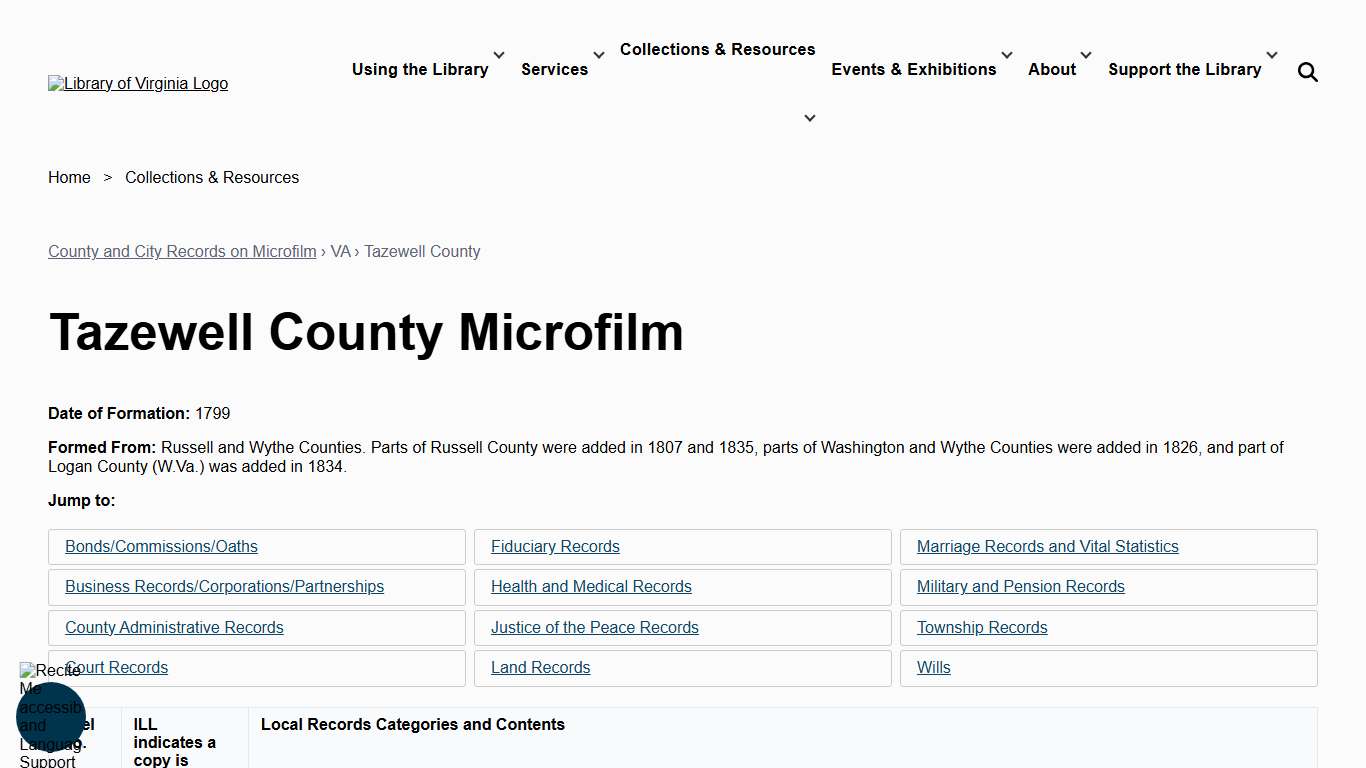 Tazewell County Microfilm | Library of Virginia