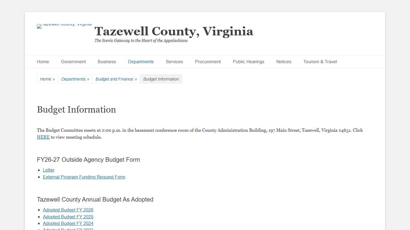 Budget Information – Tazewell County, Virginia